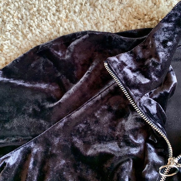 DARK BLUE VELOUR ZIP UP SWEATER - Picture 3 of 4